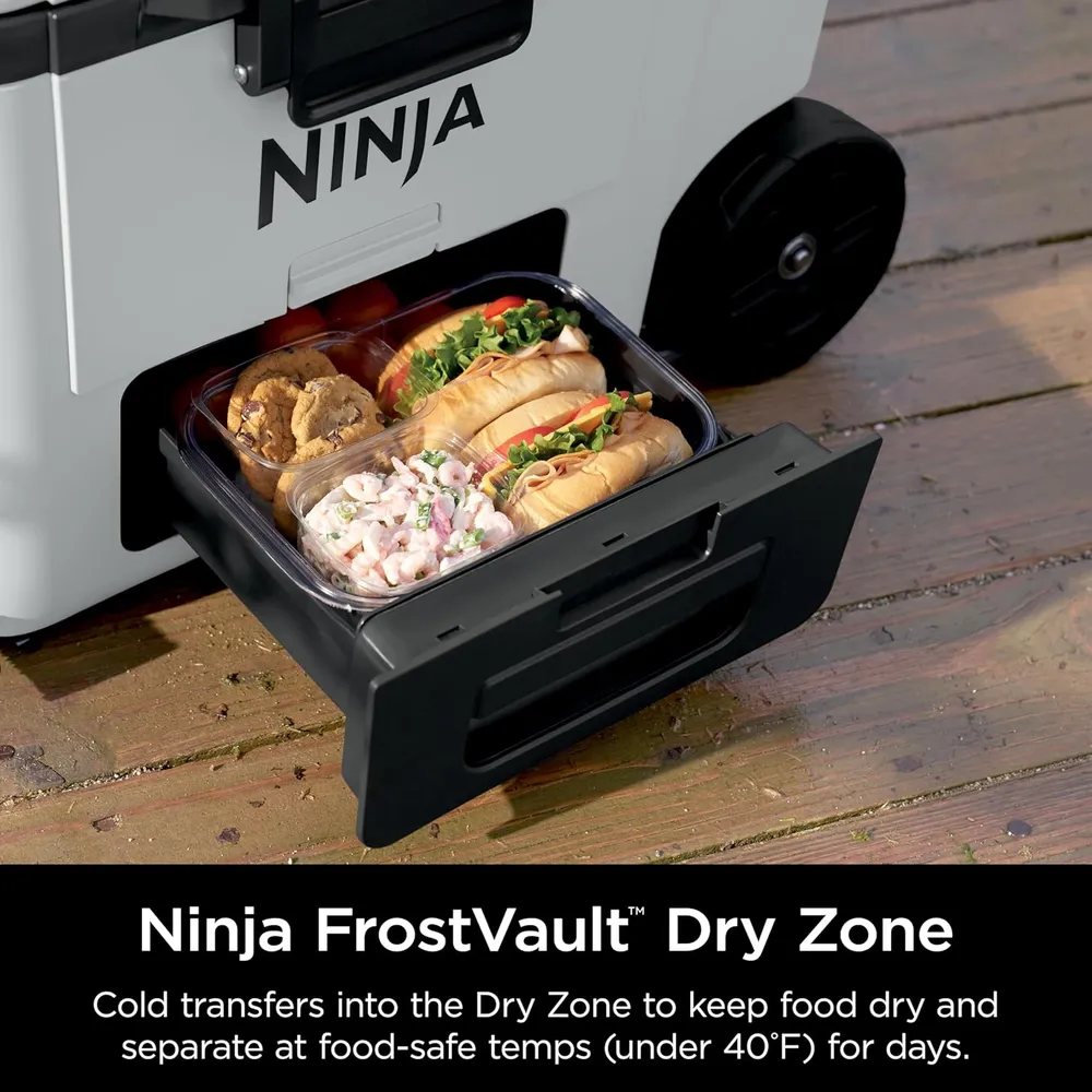 Ninja nevera portátil Frostvault FB245WH, con ruedas y cajón seco, 45 qt / 42,6 L | Blanco