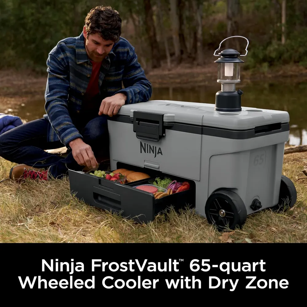 Ninja nevera portátil Frostvault FB265GY, con ruedas y cajón seco, 65 qt / 61,5 L | Gris