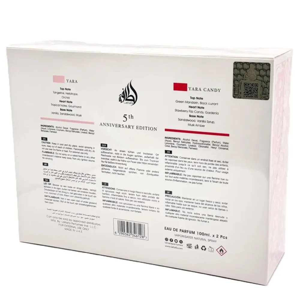 SET DE PERFUME LATTAFA YARA 2 PZS EDP MUJER (YARA + YARA CANDY)  3.4 OZ / 100 ML C/U