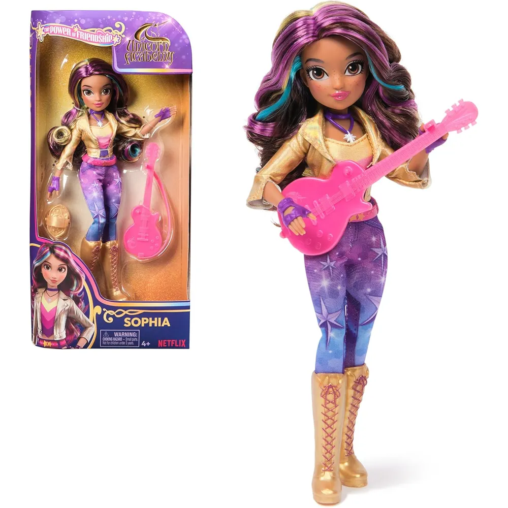 Academia Unicornio Sophia muñeca guitarra 6 accesorios