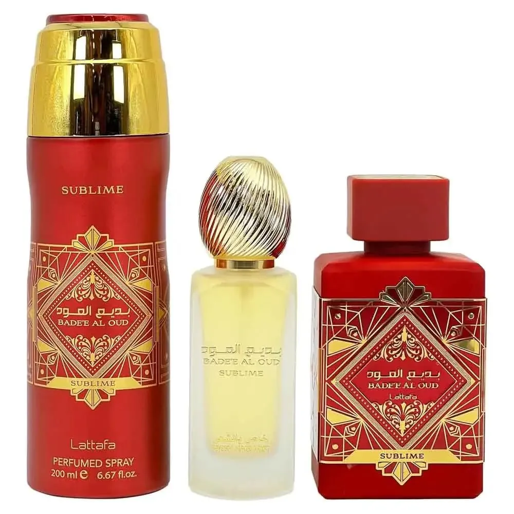 SET DE PERFUME LATTAFA BADEE AL OUD SUBLIME 3 PZS EDP UNISEX