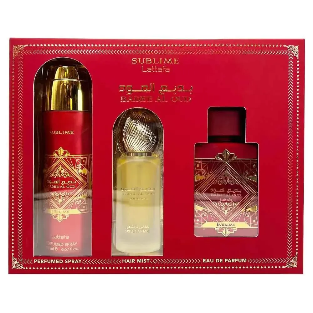 SET DE PERFUME LATTAFA BADEE AL OUD SUBLIME 3 PZS EDP UNISEX