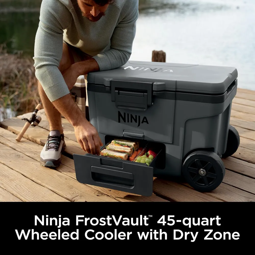 Ninja nevera portátil Frostvault FB245CG, con ruedas y cajón seco, 45 qt / 42,6 L | Gris