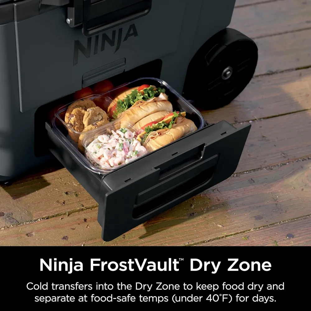 Ninja nevera portátil Frostvault FB245CG, con ruedas y cajón seco, 45 qt / 42,6 L | Gris