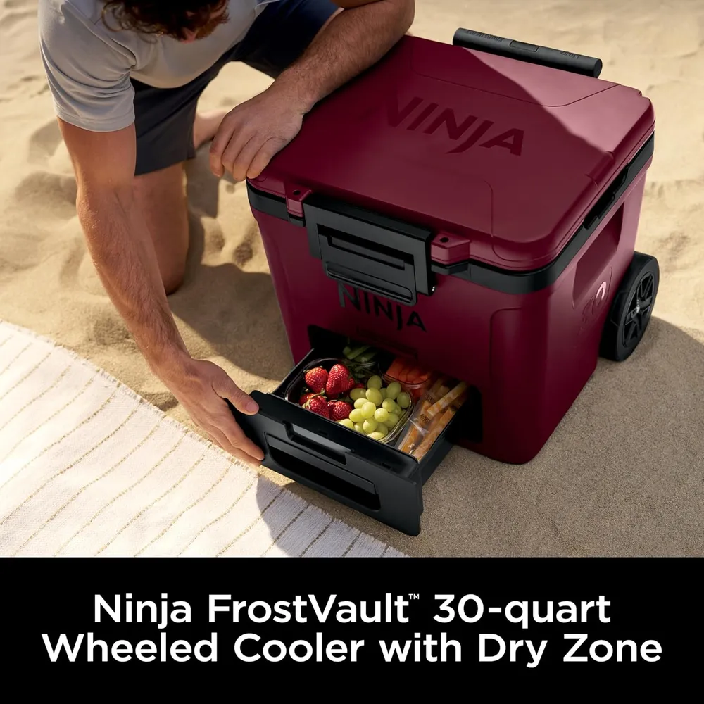 Ninja nevera portátil Frostvault FB230MR, con ruedas y cajón seco, 30 qt / 28,4 L | Merlot