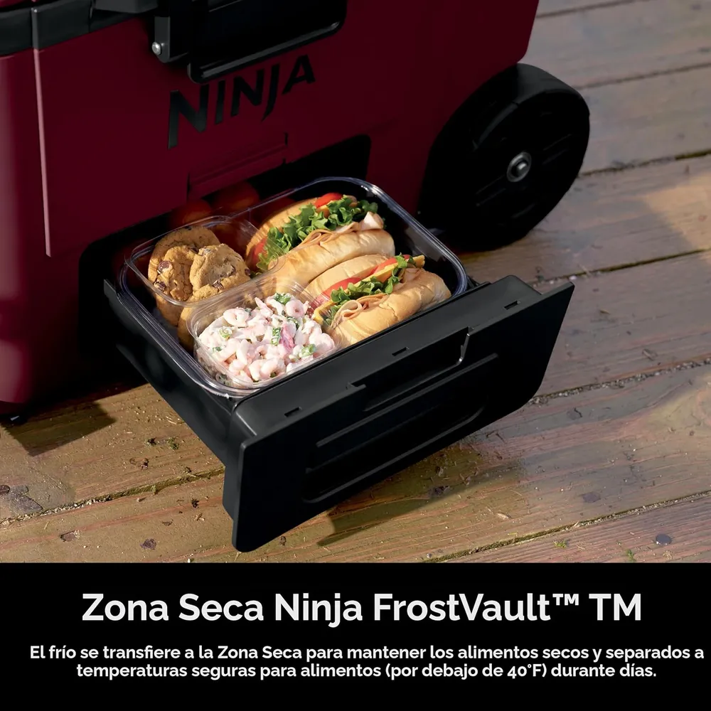 Ninja nevera portátil Frostvault FB245MR, con ruedas y cajón seco, 45 qt / 42,6 L | Merlot