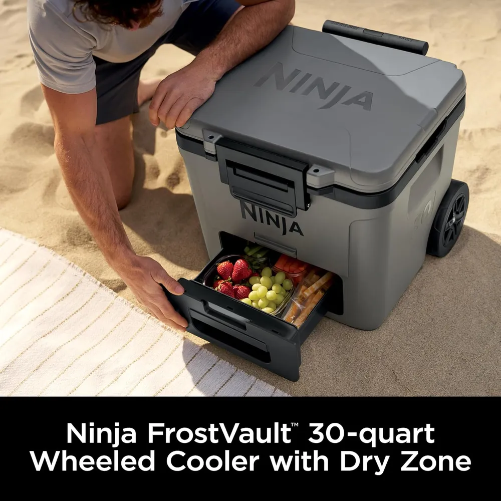 Ninja nevera portátil Frostvault FB230CG, con ruedas y cajón seco, 30 qt / 28,4 L | Gris Oscuro