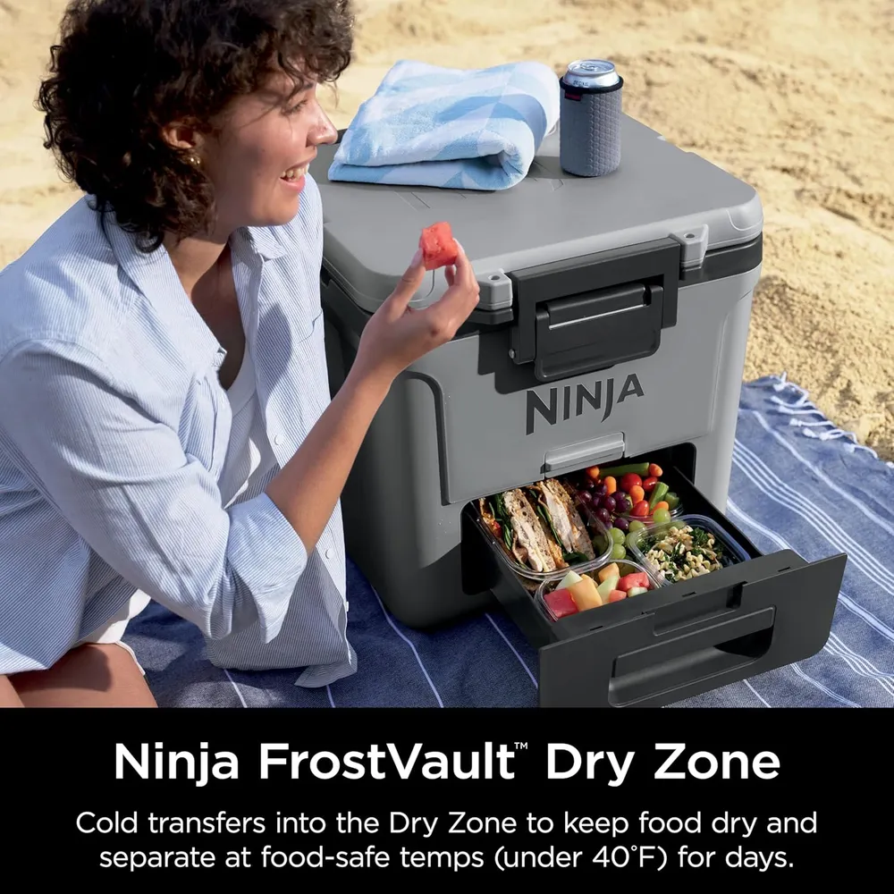Ninja nevera portátil Frostvault FB230CG, con ruedas y cajón seco, 30 qt / 28,4 L | Gris Oscuro