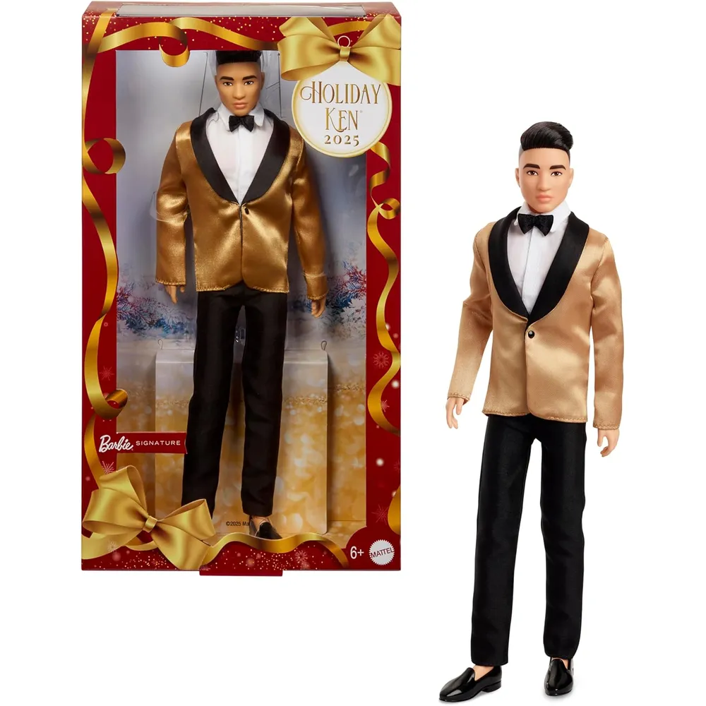 KEN BARBIE SIGNATURE HOLIDAY 2025 NEGRO TRAJE DORADO