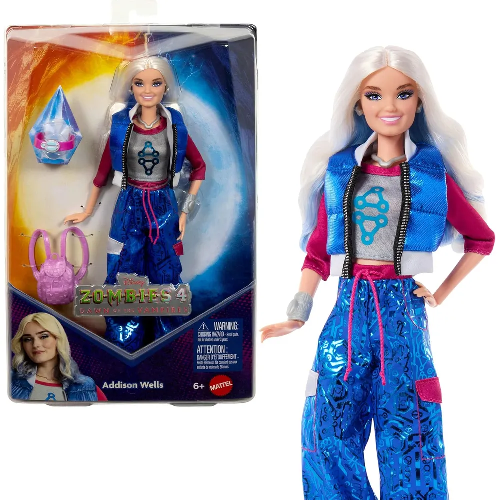 Addison Wells muñeca moda Disney Zombies 4, 6 accesorios