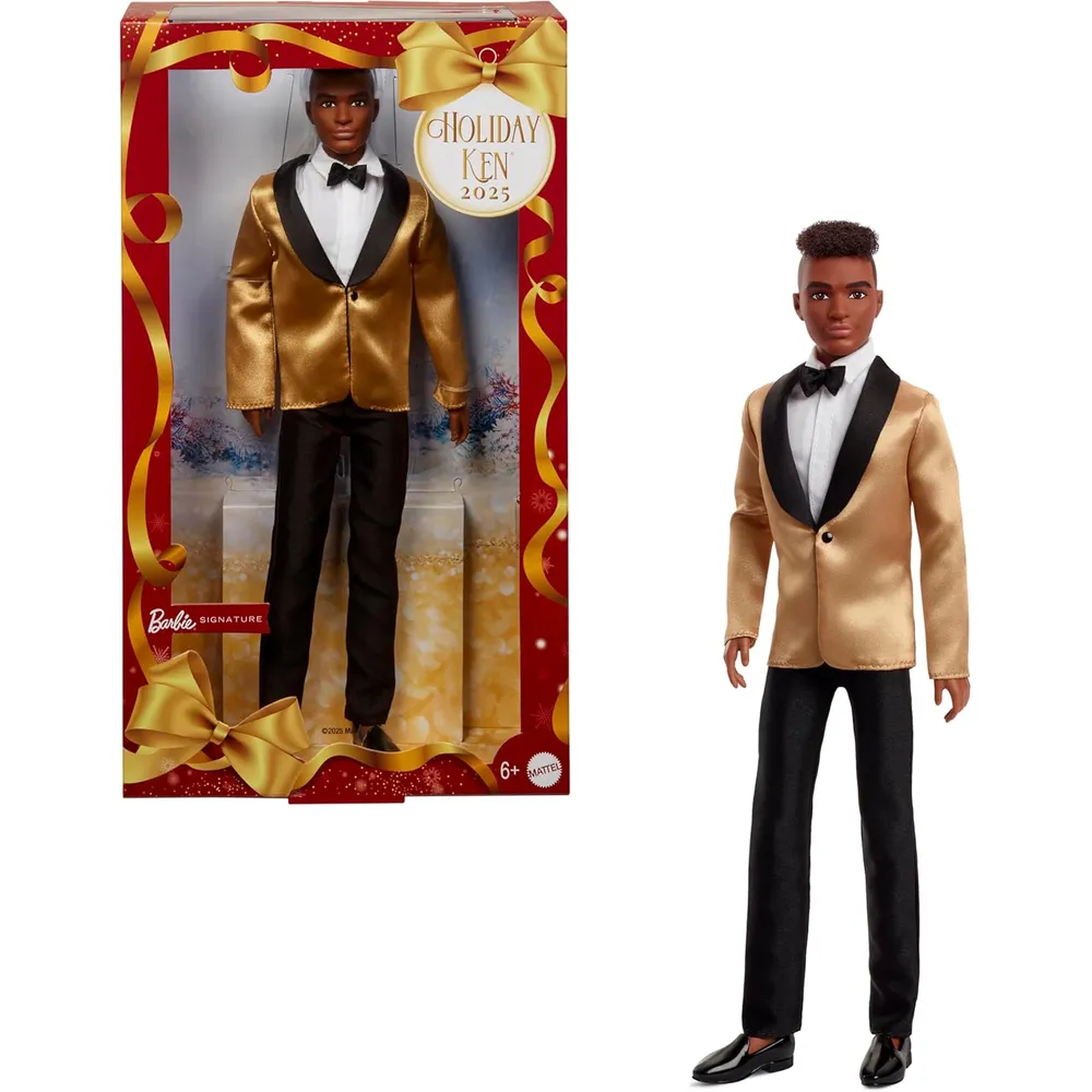 KEN BARBIE SIGNATURE HOLIDAY 2025 CASTAÑO TRAJE DORADO