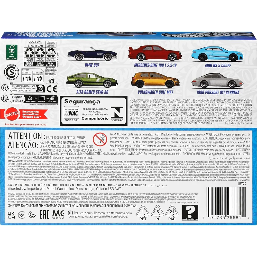 HOT WHEELS ESTILO EUROPA SET 6 PZS (ESTILOS DIVERSOS)