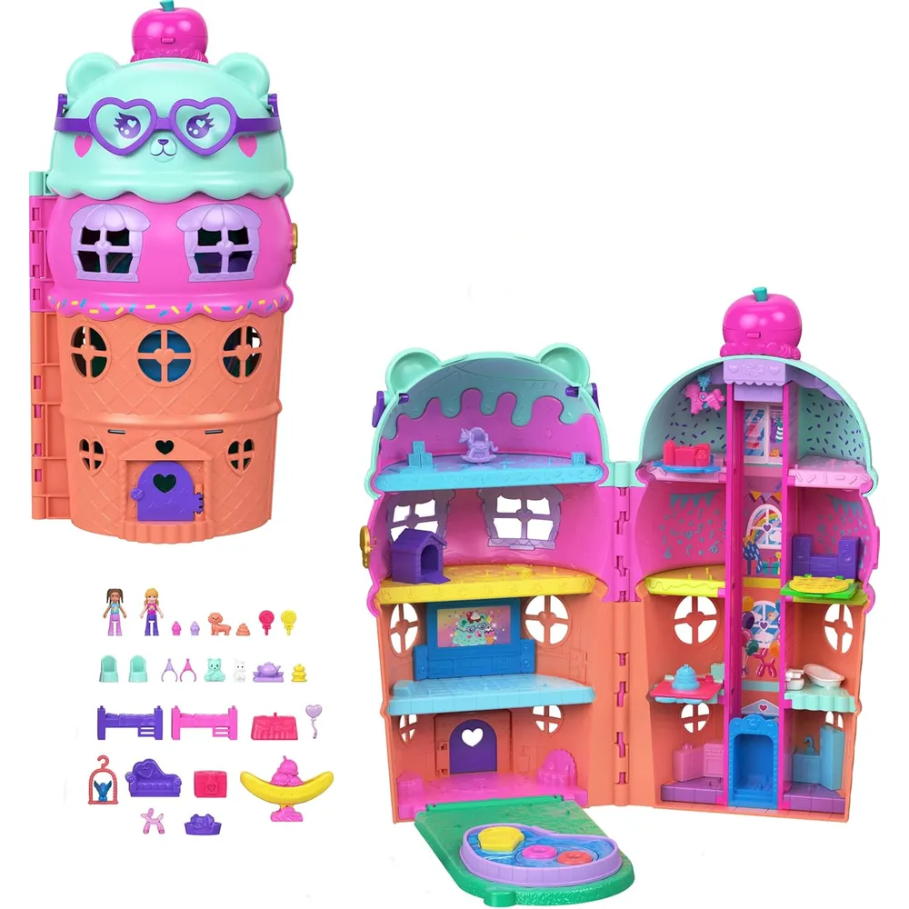 Polly Pocket Micromuñecas Casa de Helados con 25+ Accesorios