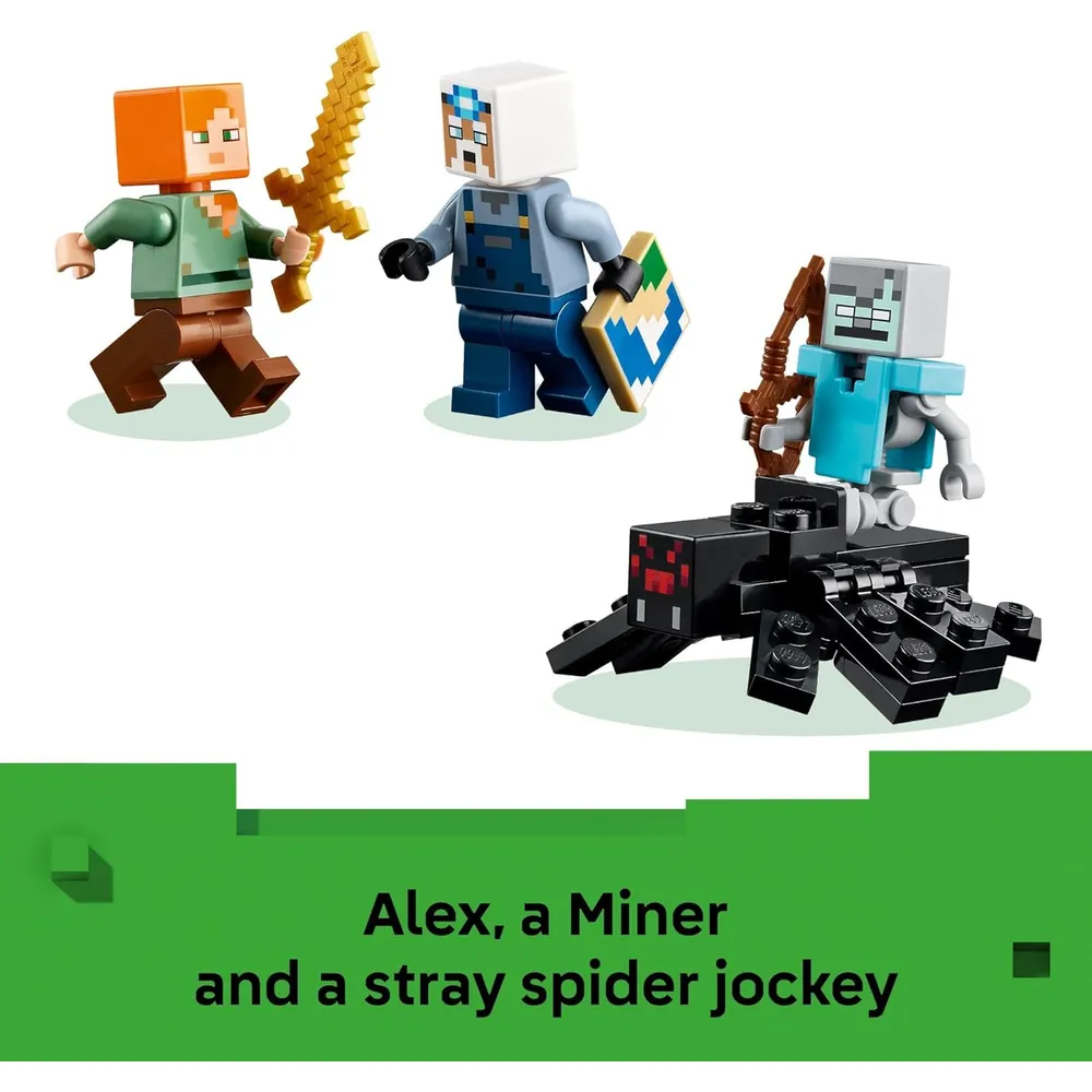 LEGO MINECRAFT LA MINA DEL PICO CON MINIFIGURAS ALEX, MINERO Y ARAÑA ERRANTE