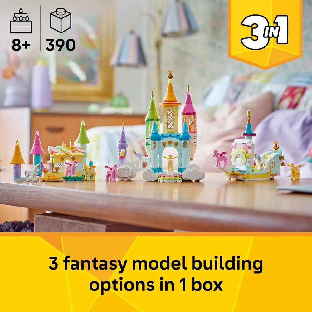 Lego Creator 3 en 1 Castillo de Unicornio, 3 juguetes de construcción