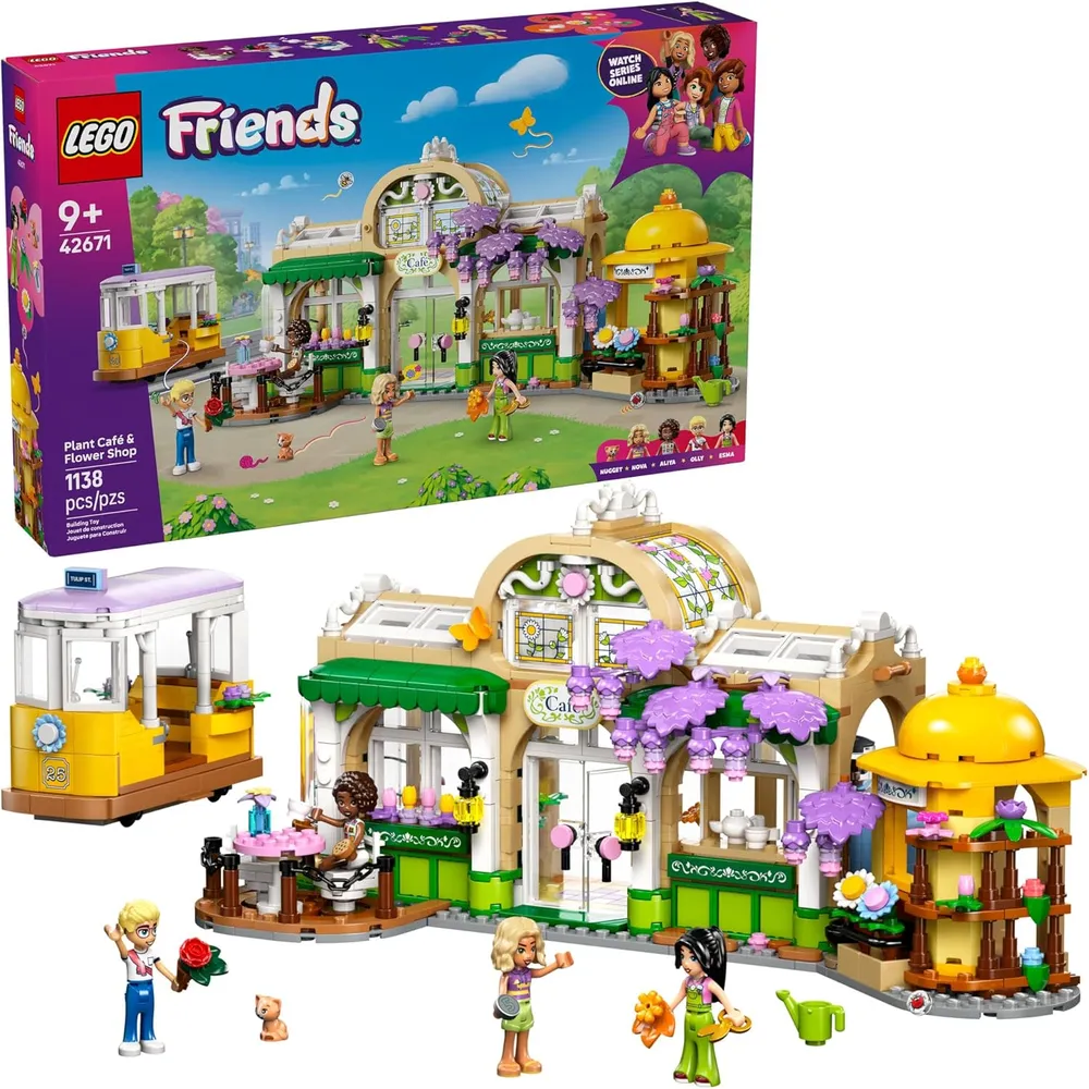 Lego Friends Cafetería y Floristería, construcción con minimuñecas y gato