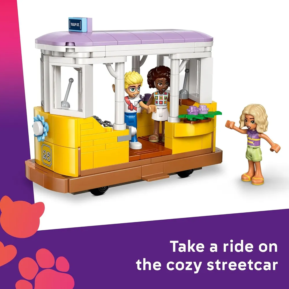 Lego Friends Cafetería y Floristería, construcción con minimuñecas y gato
