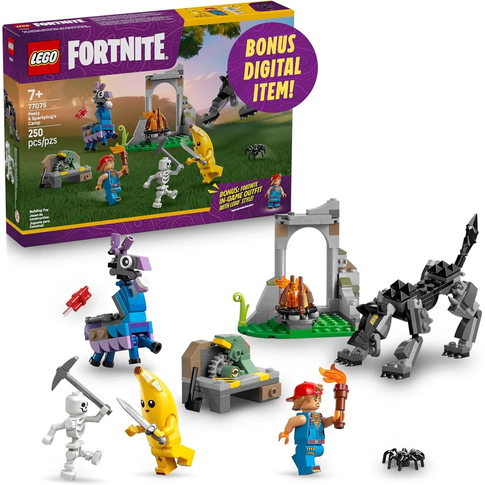 Lego Fortnite Campamento de Peely y Sparkplug, construcción y figuras