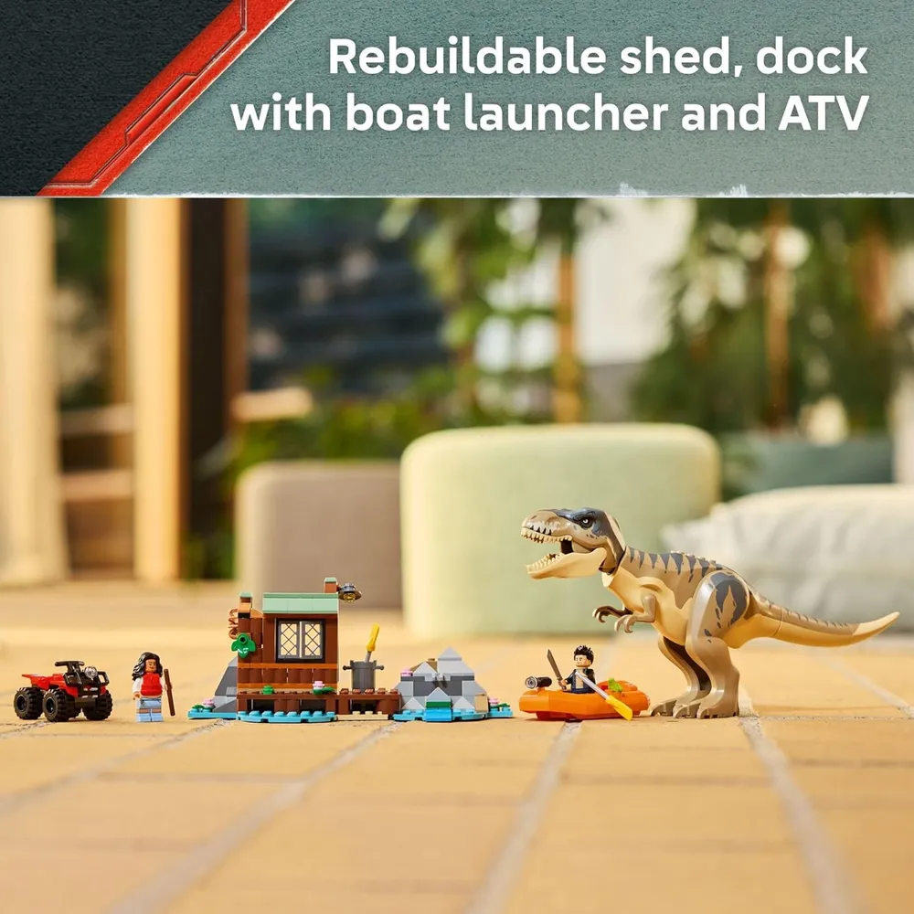 LEGO JURASSIC WORLD T. REX ESCAPE DEL RÍO CON BARCO Y MINIFIGURAS