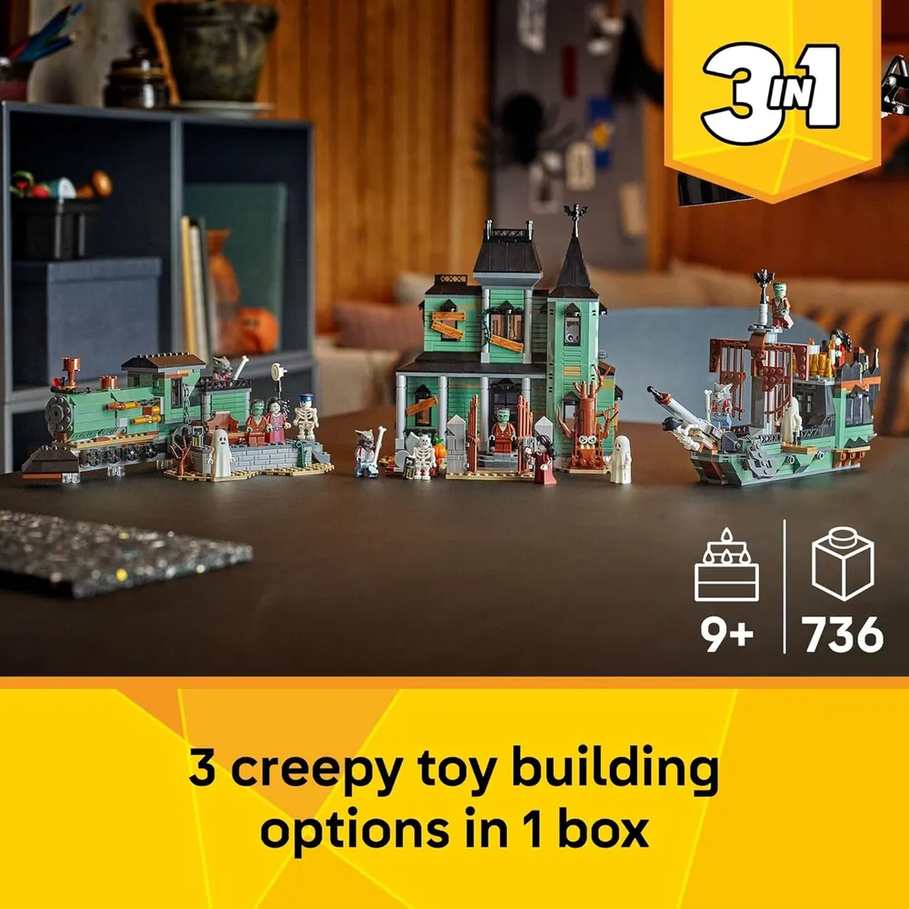 Lego Creator 3 en 1 Mansión Encantada, construcción de Halloween y juego