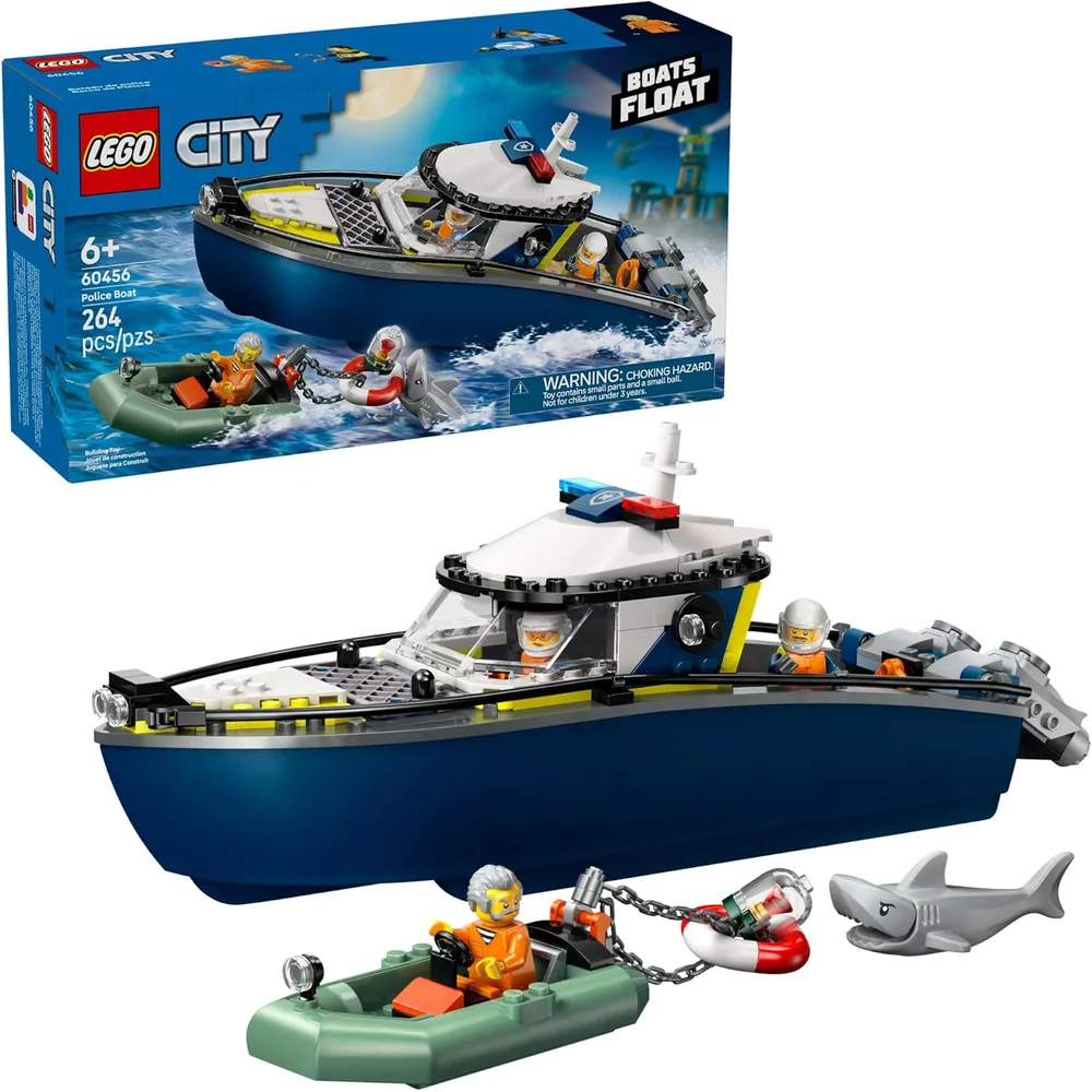 Lego City persecución policial en lancha, construcción y juego de simulación
