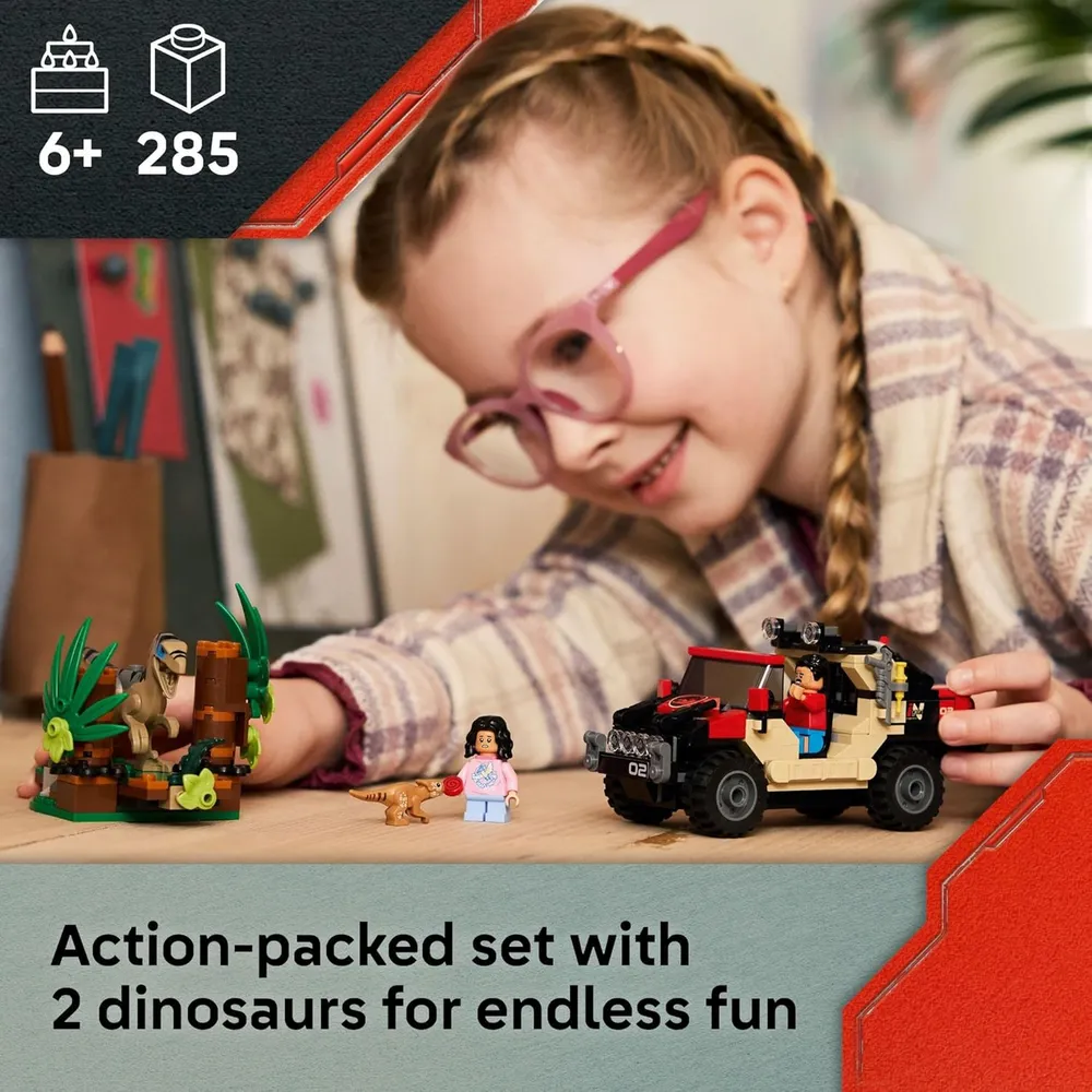 Lego Jurassic World Raptor Escape Todoterreno, set con figuras de dinosaurios