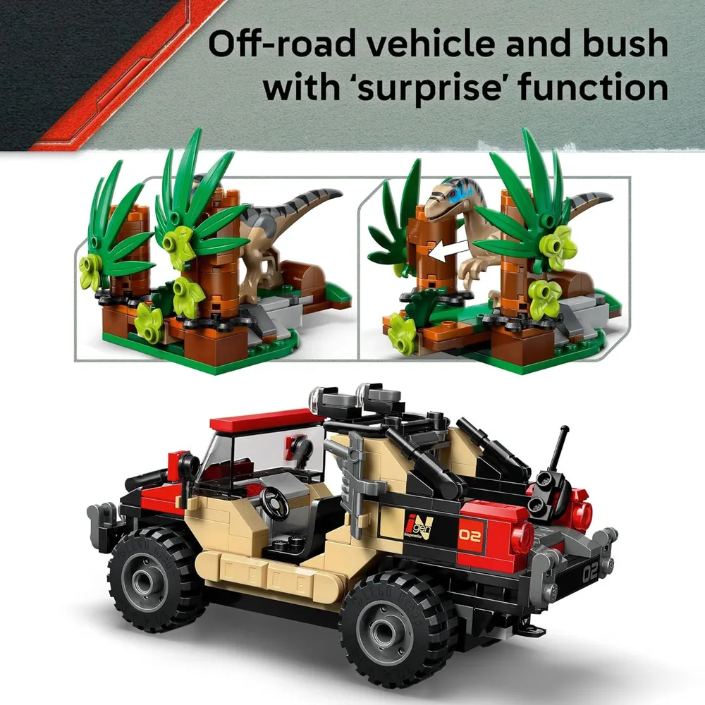 Lego Jurassic World Raptor Escape Todoterreno, set con figuras de dinosaurios