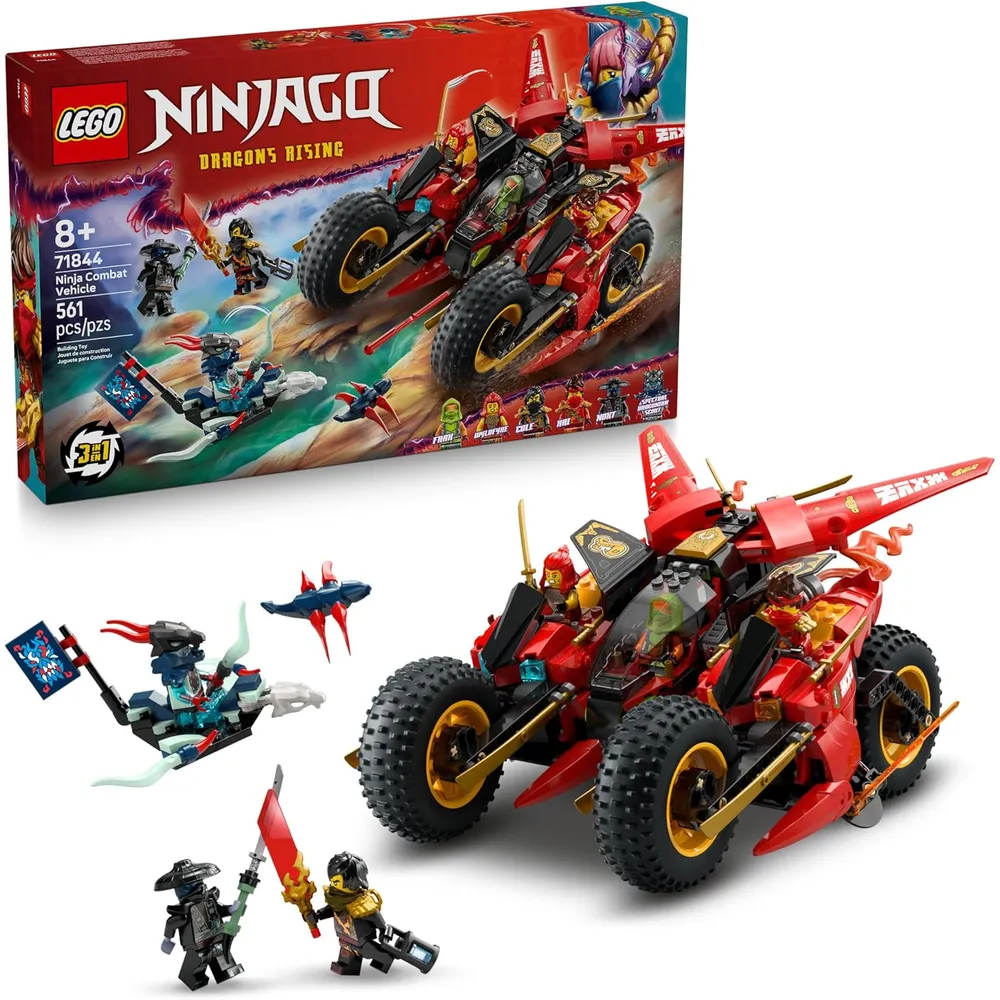 Vehículo de combate ninja Lego Ninjago 3 en 1, set de construcción con 6 minifiguras