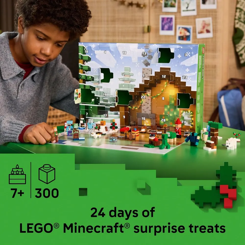 Calendario de Adviento Lego Minecraft 2025, set de construcción con 24 sorpresas y 8 minifiguras