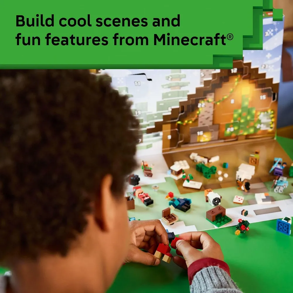 Calendario de Adviento Lego Minecraft 2025, set de construcción con 24 sorpresas y 8 minifiguras