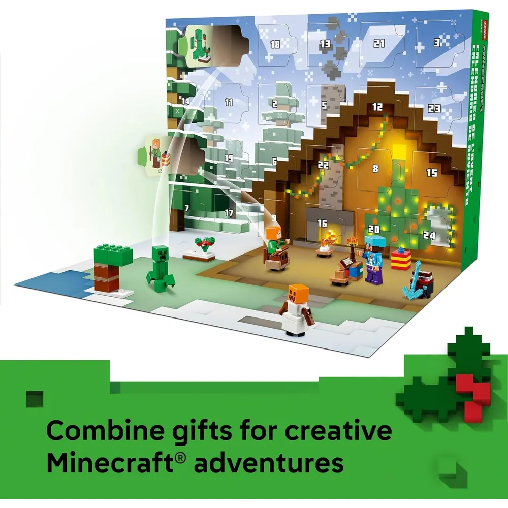 Calendario de Adviento Lego Minecraft 2025, set de construcción con 24 sorpresas y 8 minifiguras