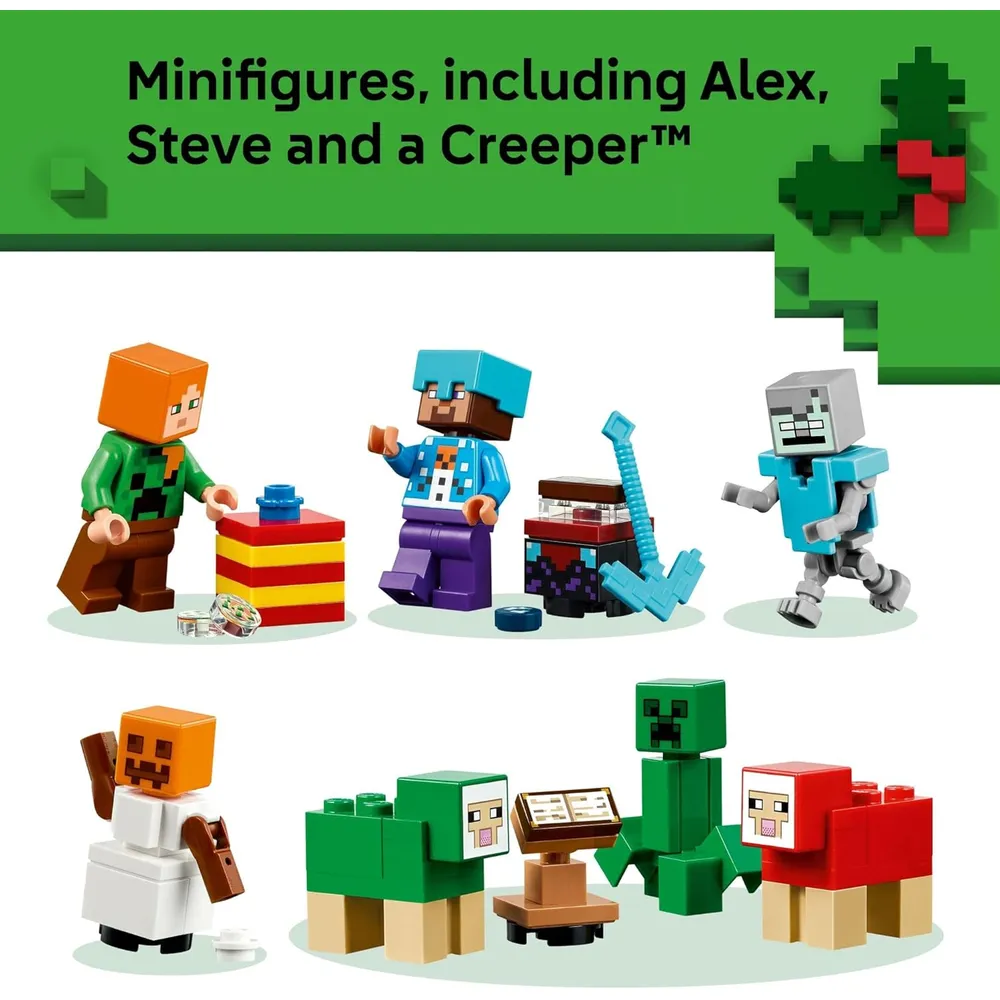 Calendario de Adviento Lego Minecraft 2025, set de construcción con 24 sorpresas y 8 minifiguras