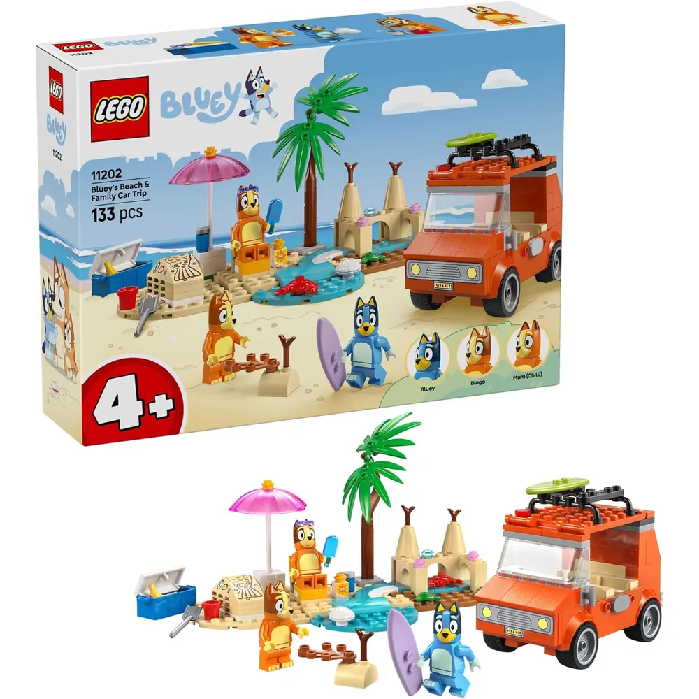 LEGO BLUEY PLAYA Y VIAJE FAMILIAR EN COCHE