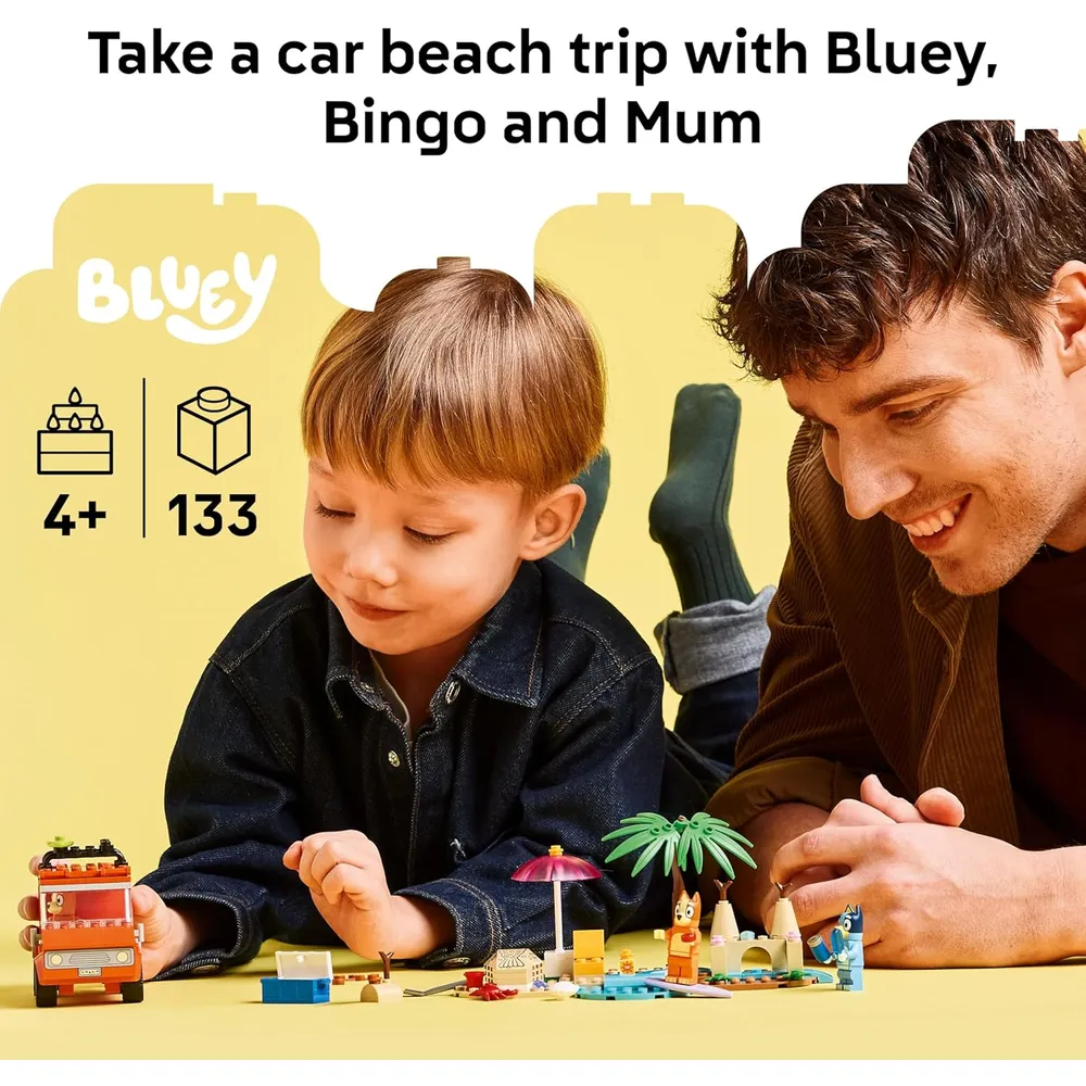 LEGO BLUEY PLAYA Y VIAJE FAMILIAR EN COCHE