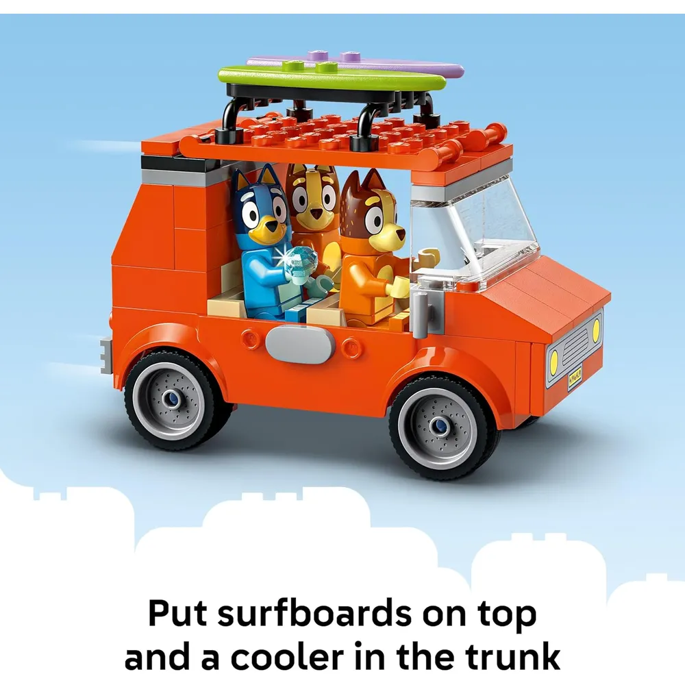 LEGO BLUEY PLAYA Y VIAJE FAMILIAR EN COCHE