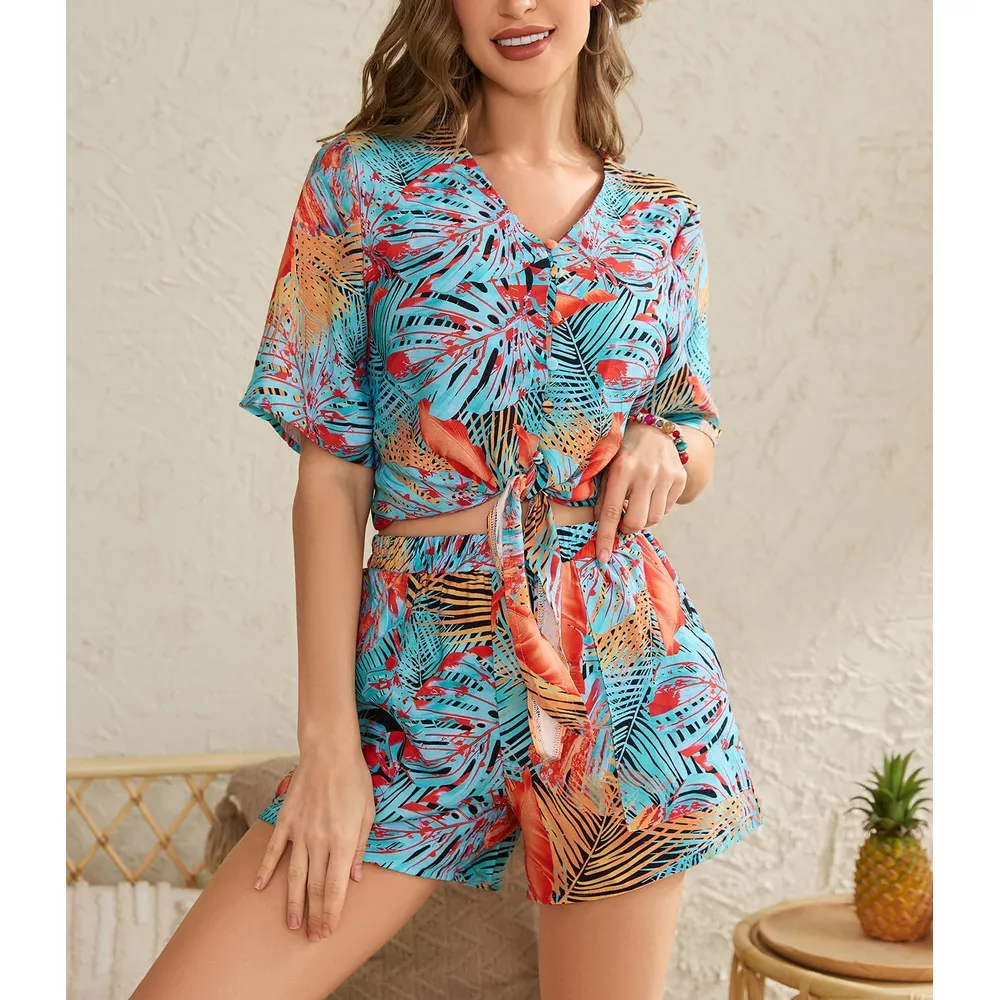 CONJUNTO HAWAIANO DOS PIEZAS MUJER MOLIREX | AZUL FLORAL