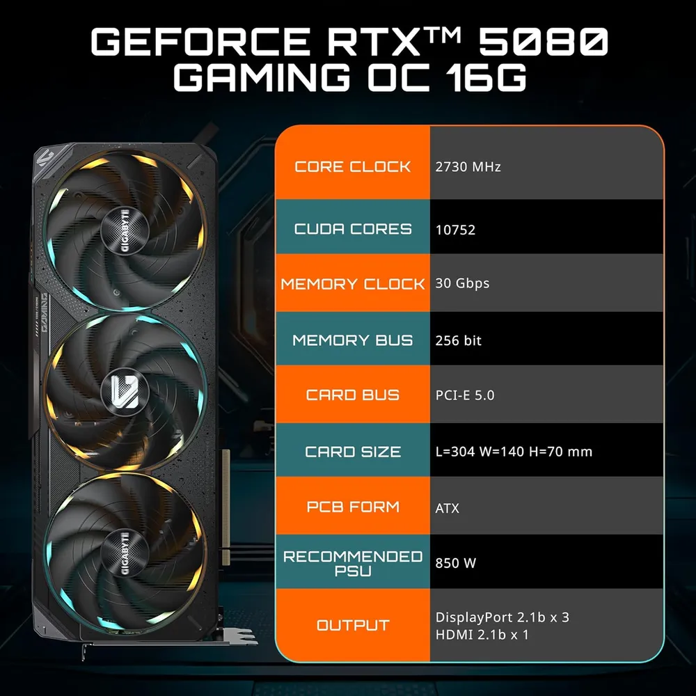 Gigabyte GeForce RTX 5080 Gaming 16GB OC