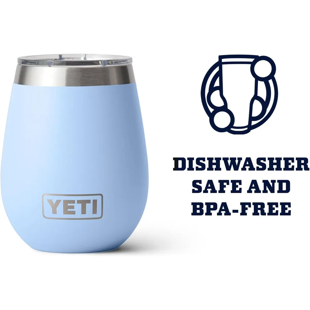 YETI Rambler Vaso de vino de 10 oz de acero inoxidable con tapa MagSlider color celeste