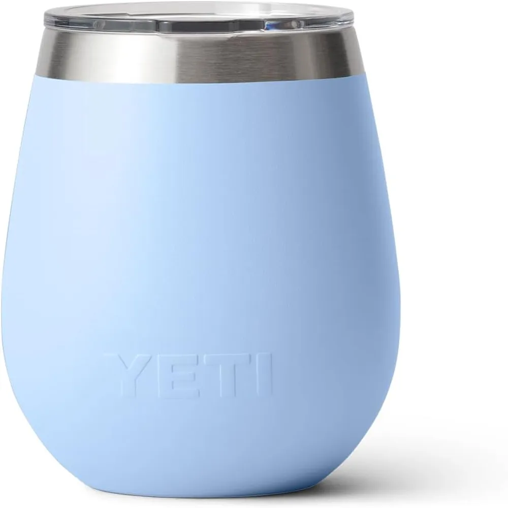 YETI Rambler Vaso de vino de 10 oz de acero inoxidable con tapa MagSlider color celeste
