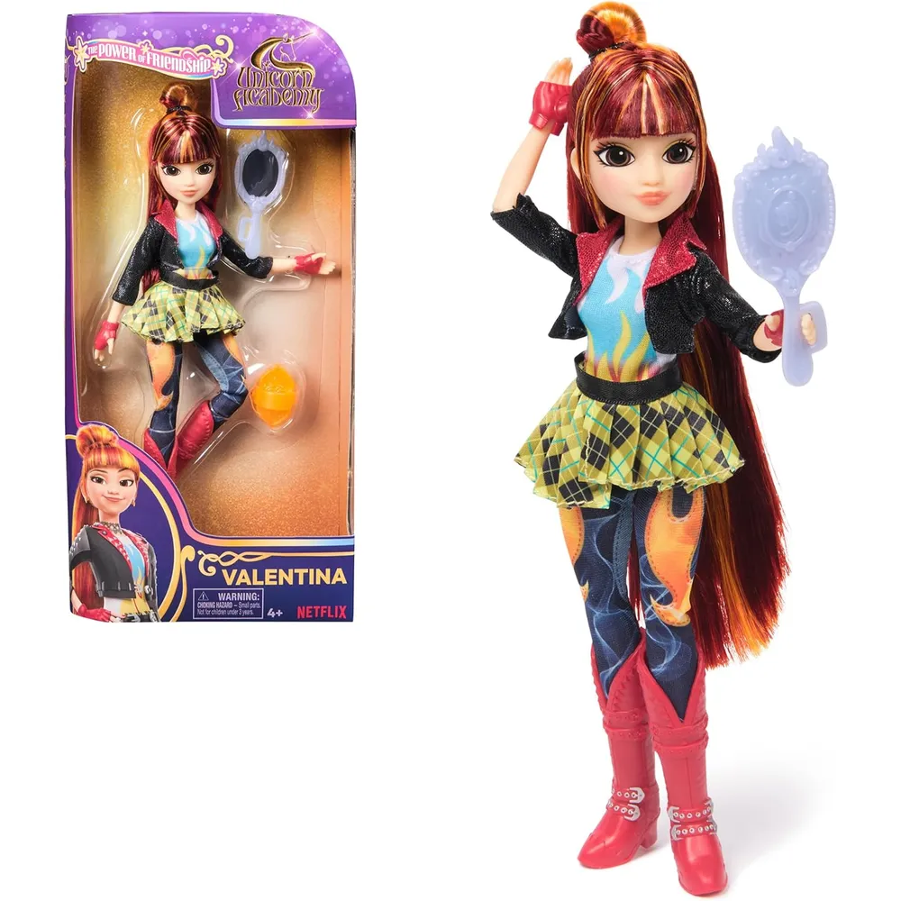Academia de Unicornios Muñeca Valentina 9.5" / 24 cm con Espejo y 5 Accesorios