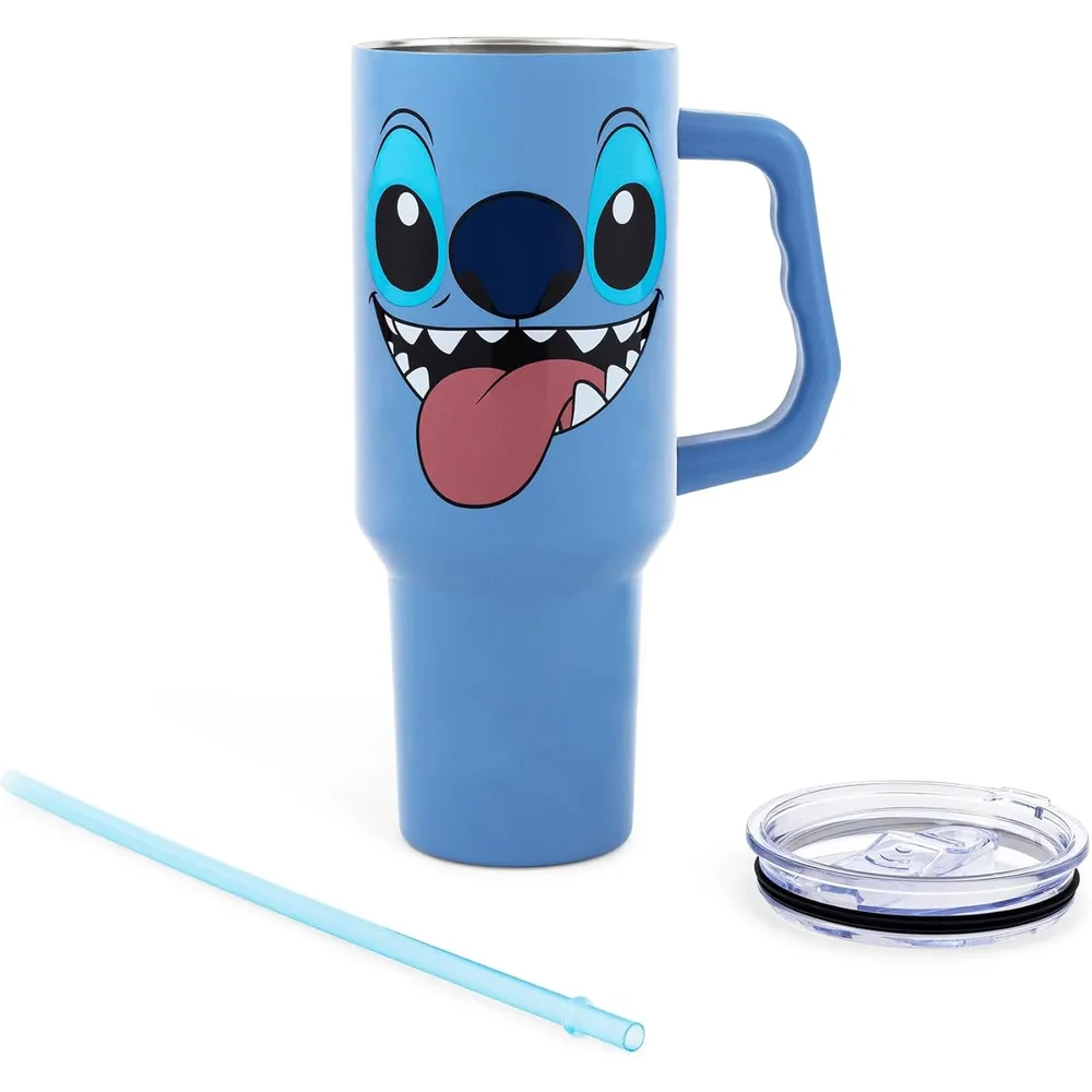 Disney | Vaso de viaje de acero inoxidable con asa con diseño de Lilo & Stitch | Stitch Azul