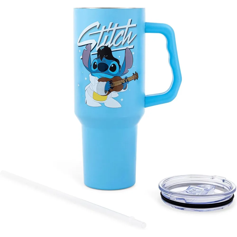 Disney | Vaso de viaje de acero inoxidable con asa con diseño de Lilo & Stitch | Stitch Celeste