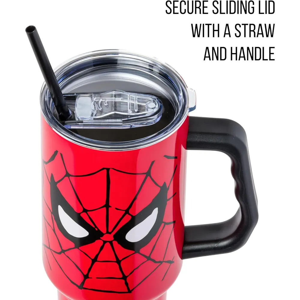 Disney | Vaso de acero inóxidable con asa y pajita de 40 OZ | Spiderman Rojo