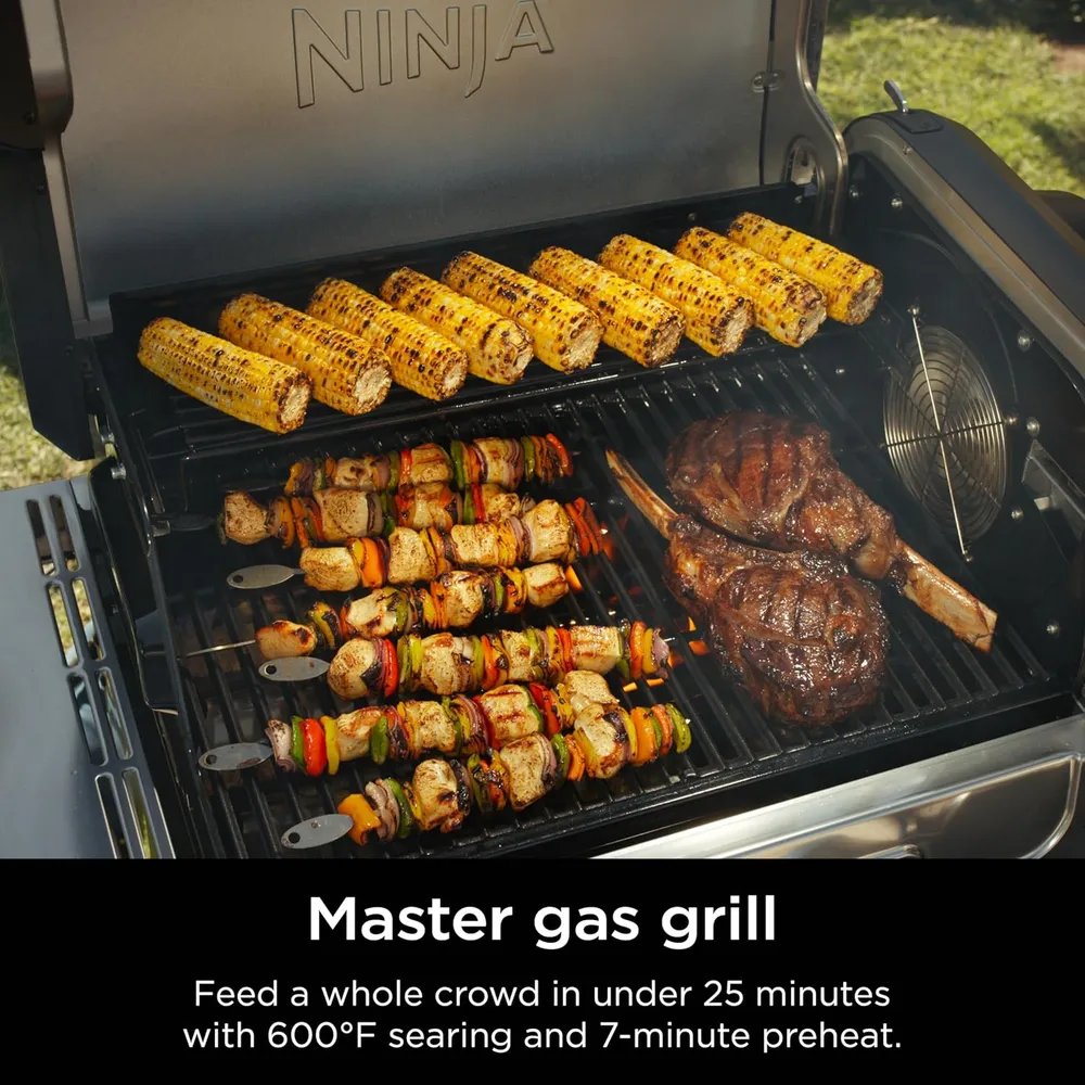 NINJA FLEXFLAME PG301 PARRILLA Y AHUMADOR 2 EN 1, CON PLANCHA | ACERO INOXIDABLE