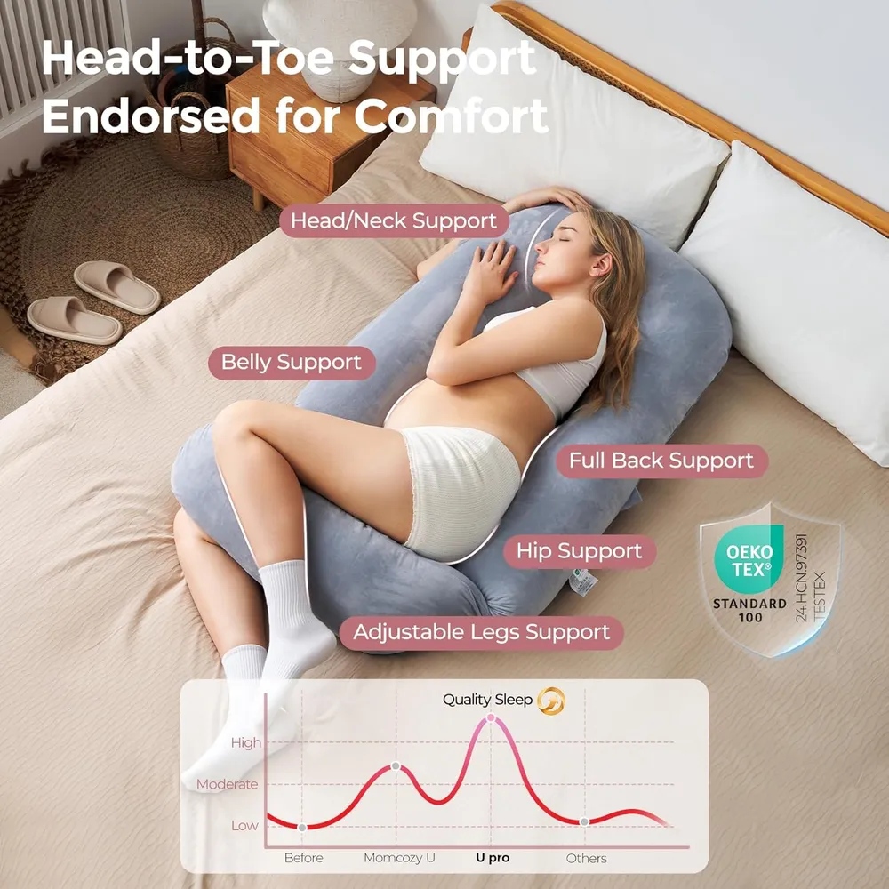 Momcozy | Almohada U Pro de Embarazo con Soporte Ajustable