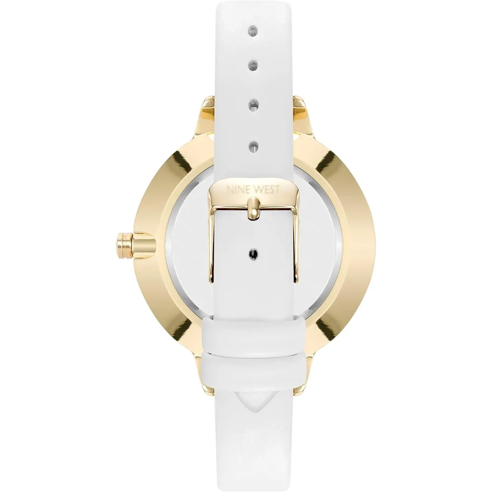 Nine West NW-2044FLBY reloj con esfera decorada y correa lisa para mujer | 38 mm - Blanco/Dorado