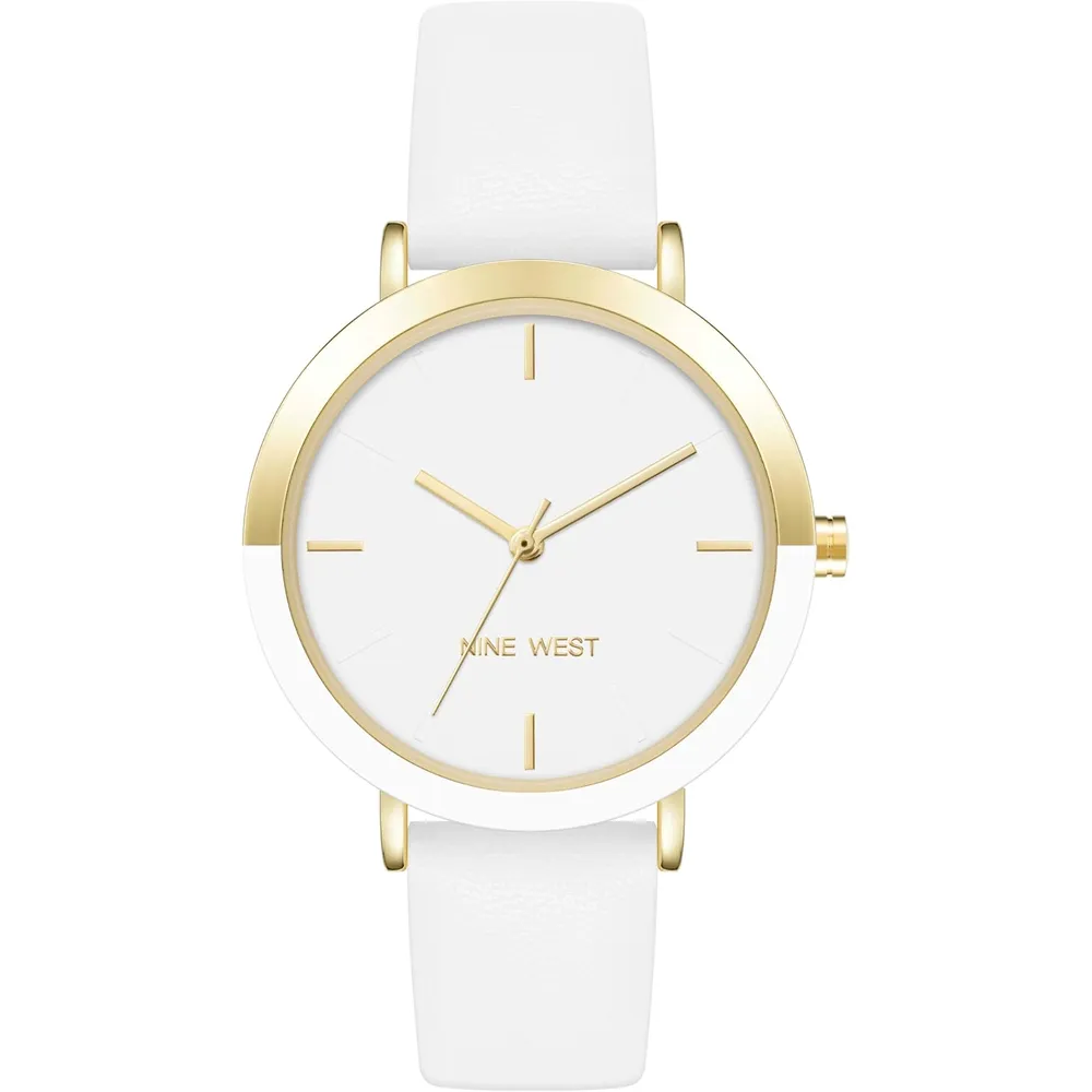 Nine West NW/2346GPGN reloj para dama con correa clásica | 36 mm - Blanco/Dorado