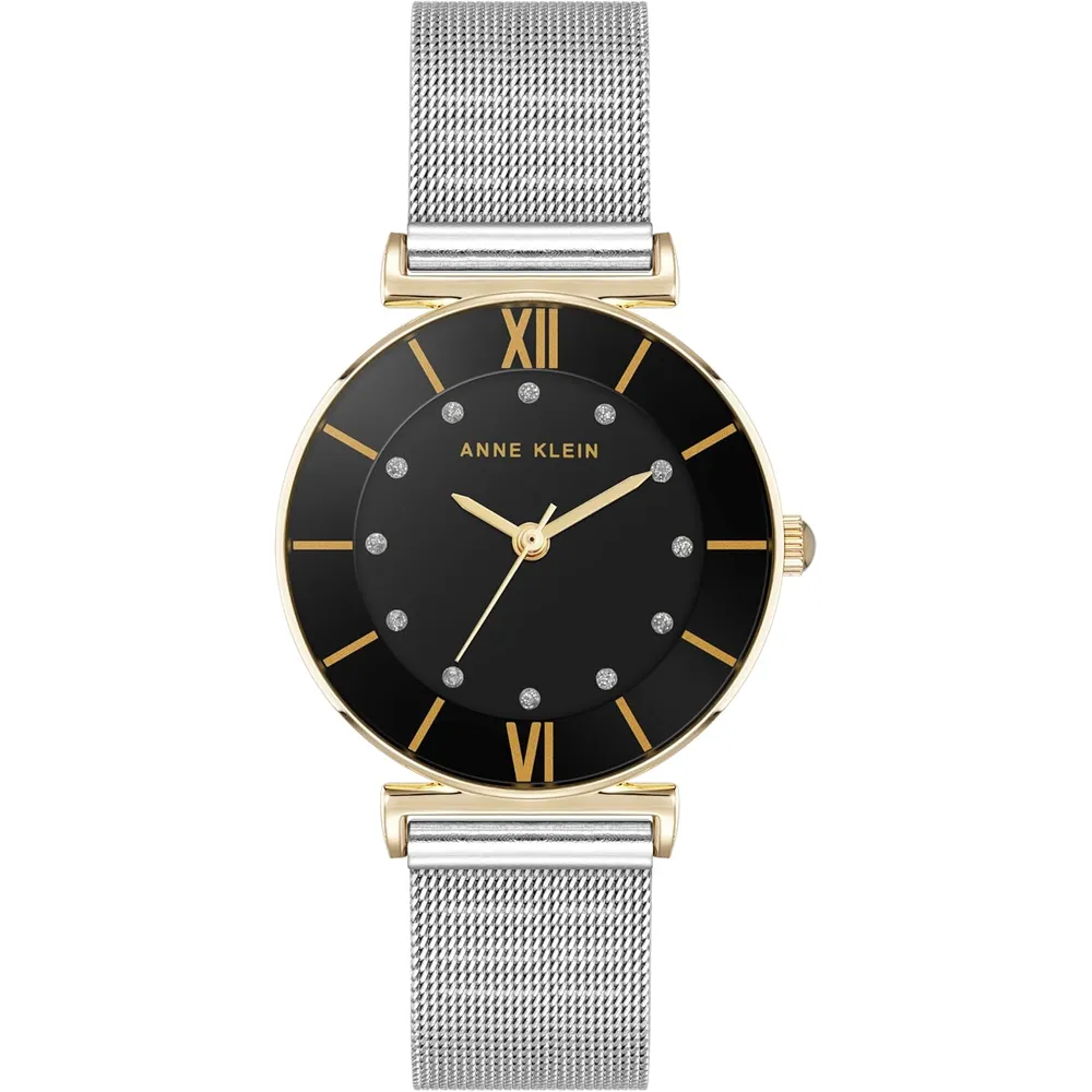 Anne Klein AK/3781SVTT reloj femenino brillante con correa tipo malla | 32 mm - Plateado/Dorado/Negro