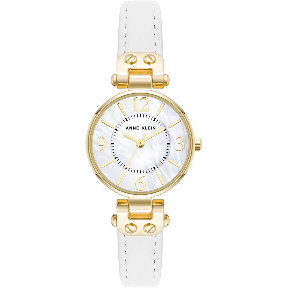 Anne Klein 109442CHHY reloj para mujer con correa de cuero | 45 mm - Blanco/Dorado