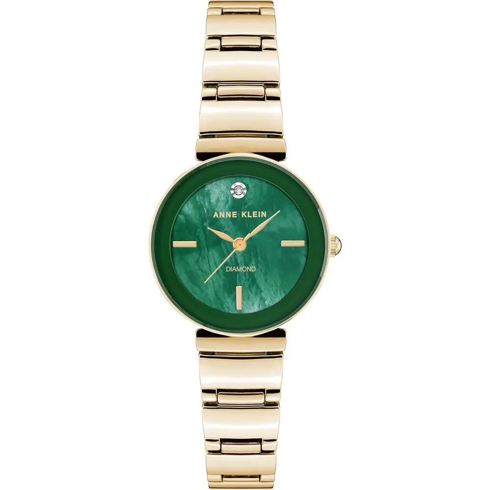 Anne Klein AK/2434EMGB reloj con diamante verdadero y pulsera para mujer | 28 mm - Verde/Dorado